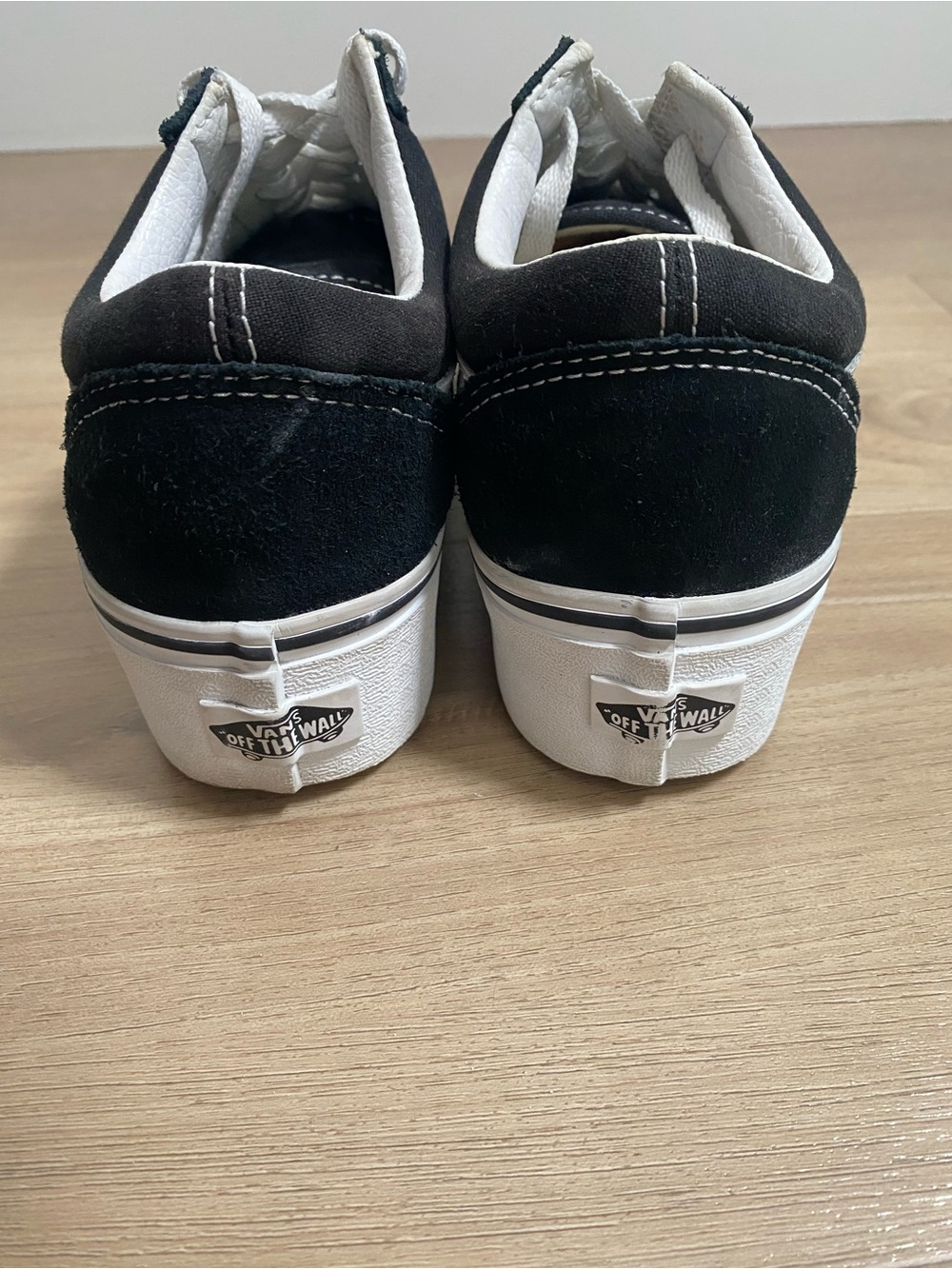 Vans Old Skool Stackform Suede Canvas Black White Platform Sneakers Size 7.5 - Picture 7 of 13